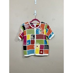 VTG Womens Beaded Cardigan M Y2K Granny Floral Colorful Embroidered Patchwork